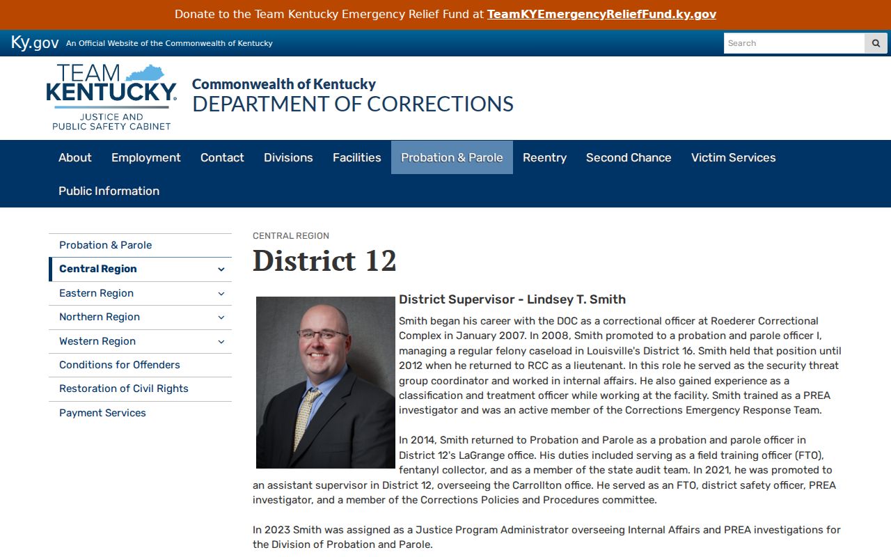 Shelby County arrest history Kentucky probation and parole District 12 page