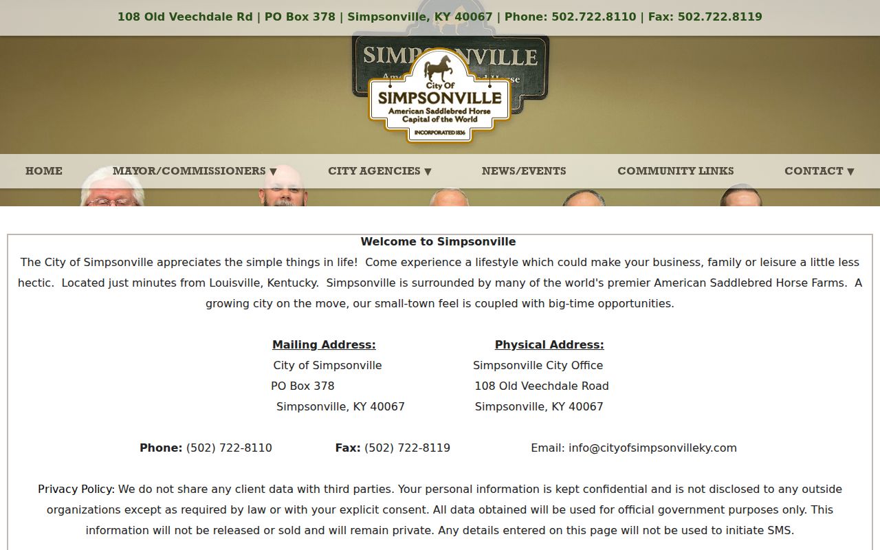 Simpsonville City Hall contact source for Simpsonville criminal record requests